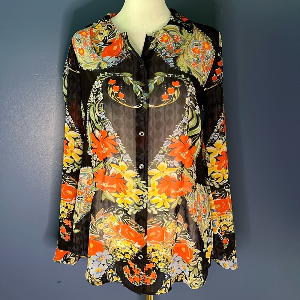 Cabi Small Sheer Colorful Tailored Button Down Lo… - image 1